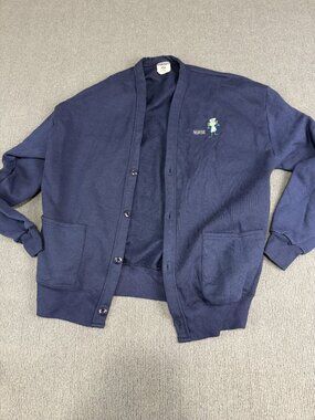 Jerzees Womens Navy Blue Nurse-Themed V-Neck Button-Up Cardigan 2XL